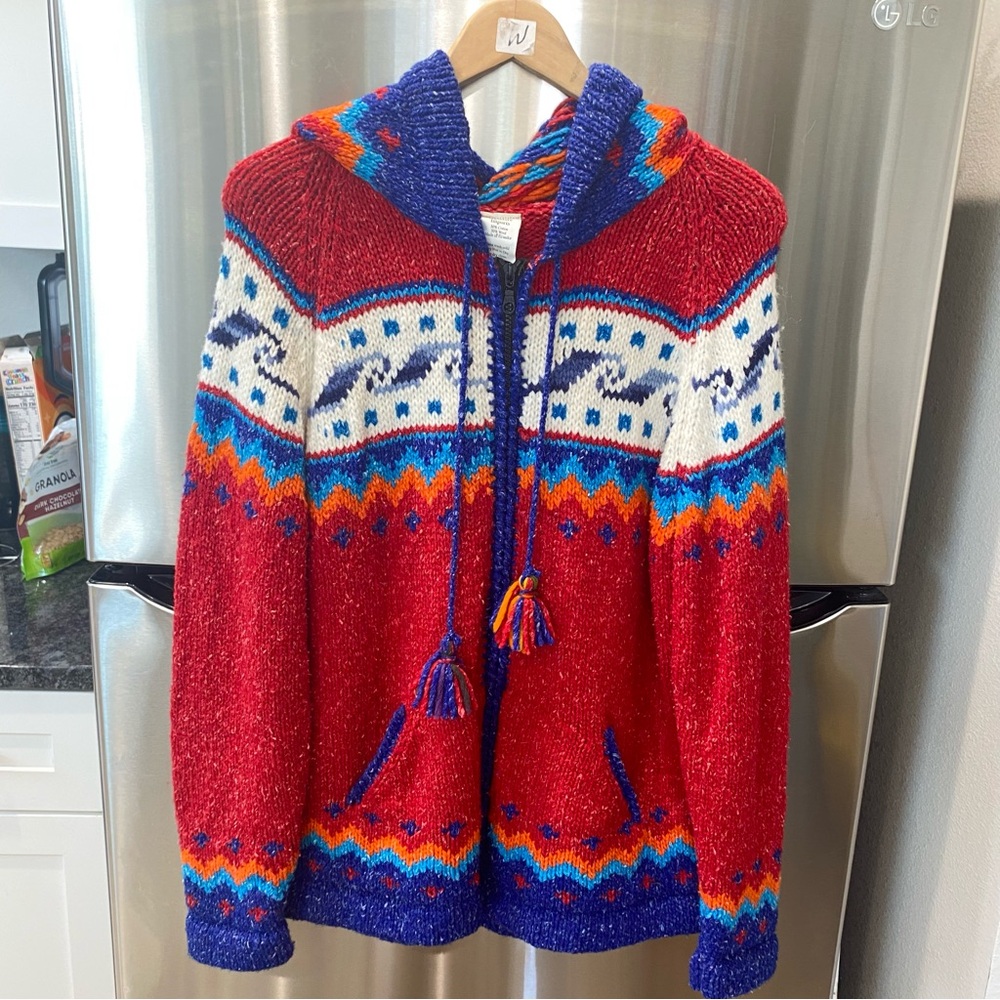 Vintage hoodie zipper sweater knit 70% Alpaca wool and 30% Acrylic wool